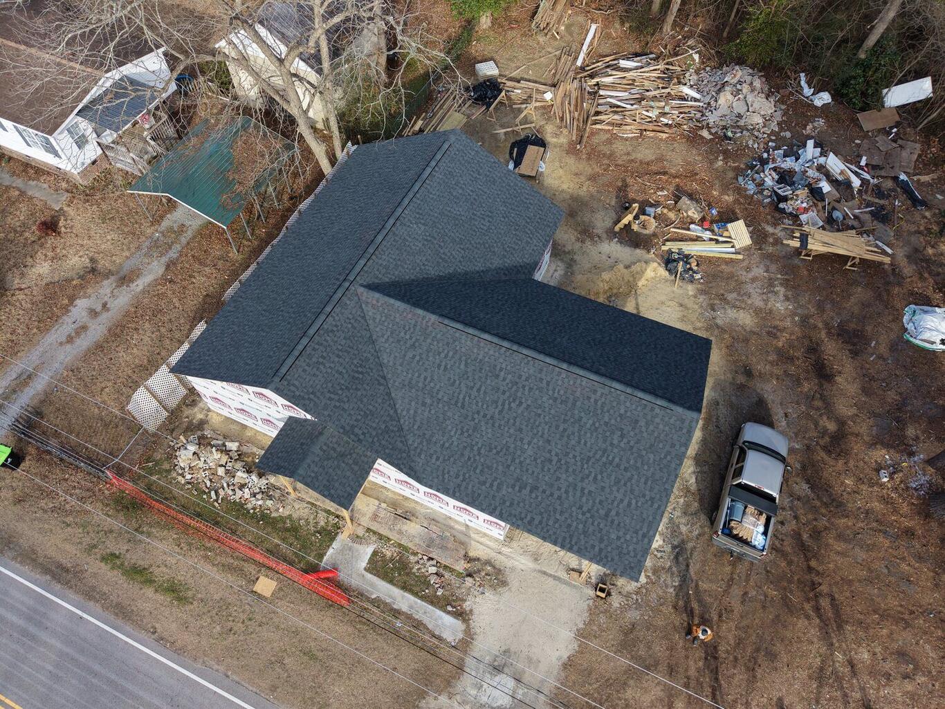 Completed FIG roofing — 3519 N. Railroad, finished roof (aerial)